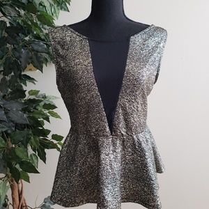Gold Peplum Top with Mesh Inset